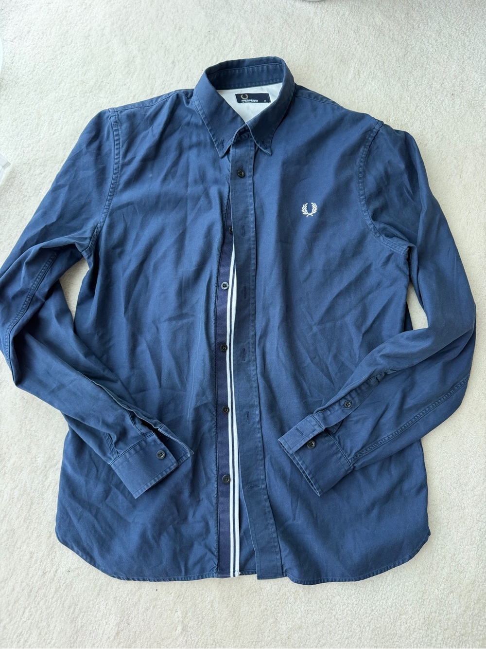 Fred Perry Navy Button-Down Cotton Shirt with Contrast Placket